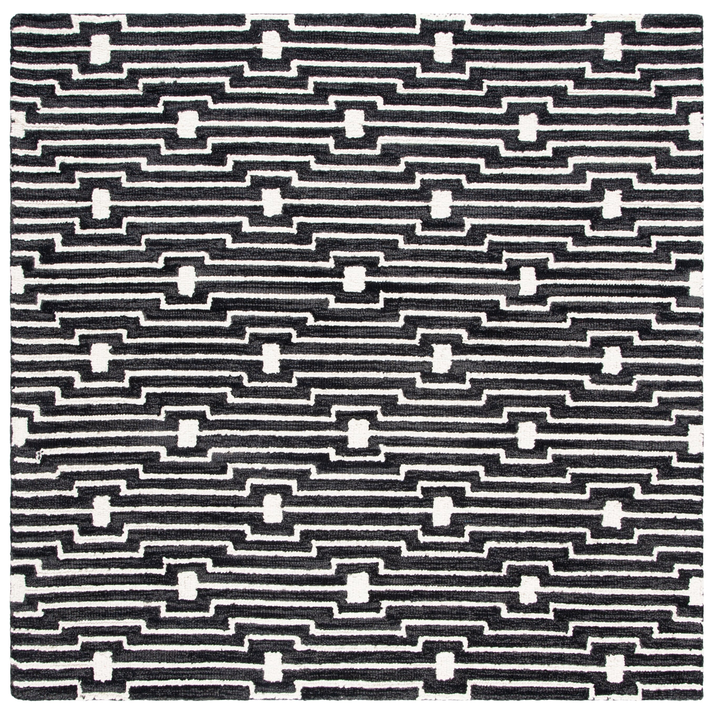 SAFAVIEH Micro-Loop Galena Trellis Striped Area Rug, Charcoal/Ivory, 5' x 5' Square