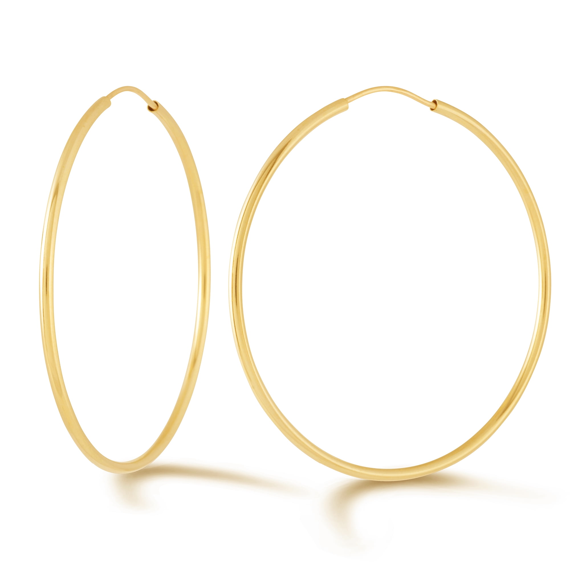 14k Yellow Gold Women's Endless Tube Hoop Earrings 1.5mm Thick x 45mm Diameter