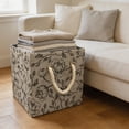 thumbnail image 2 of Hometrends 10.23" x 10.23" x 1.23"H Collapsible Faux Linen Fabric Storage Cube Bin with Cotton Rope Handles (Single), 2 of 6