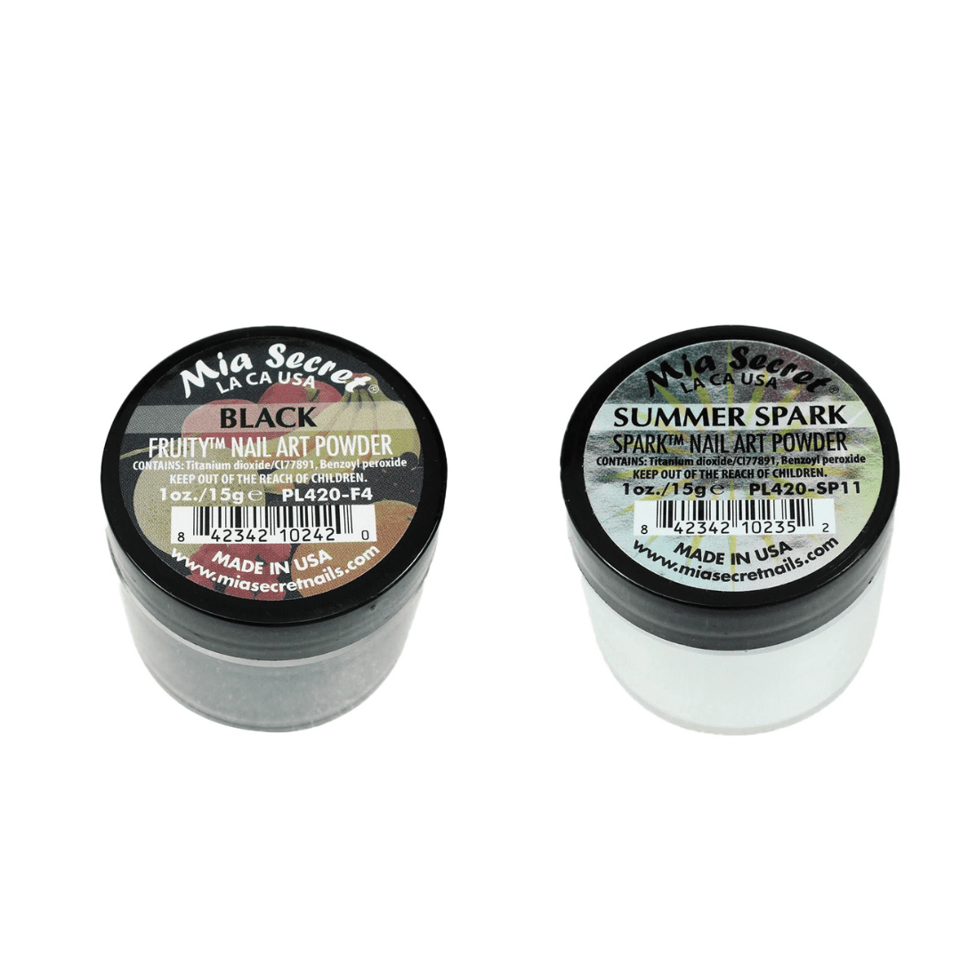 Mia Secret - 1oz - Fruity Nail Art Powder Black 1oz & Spark Nail Art Powder Summer Spark 1oz - COMBO