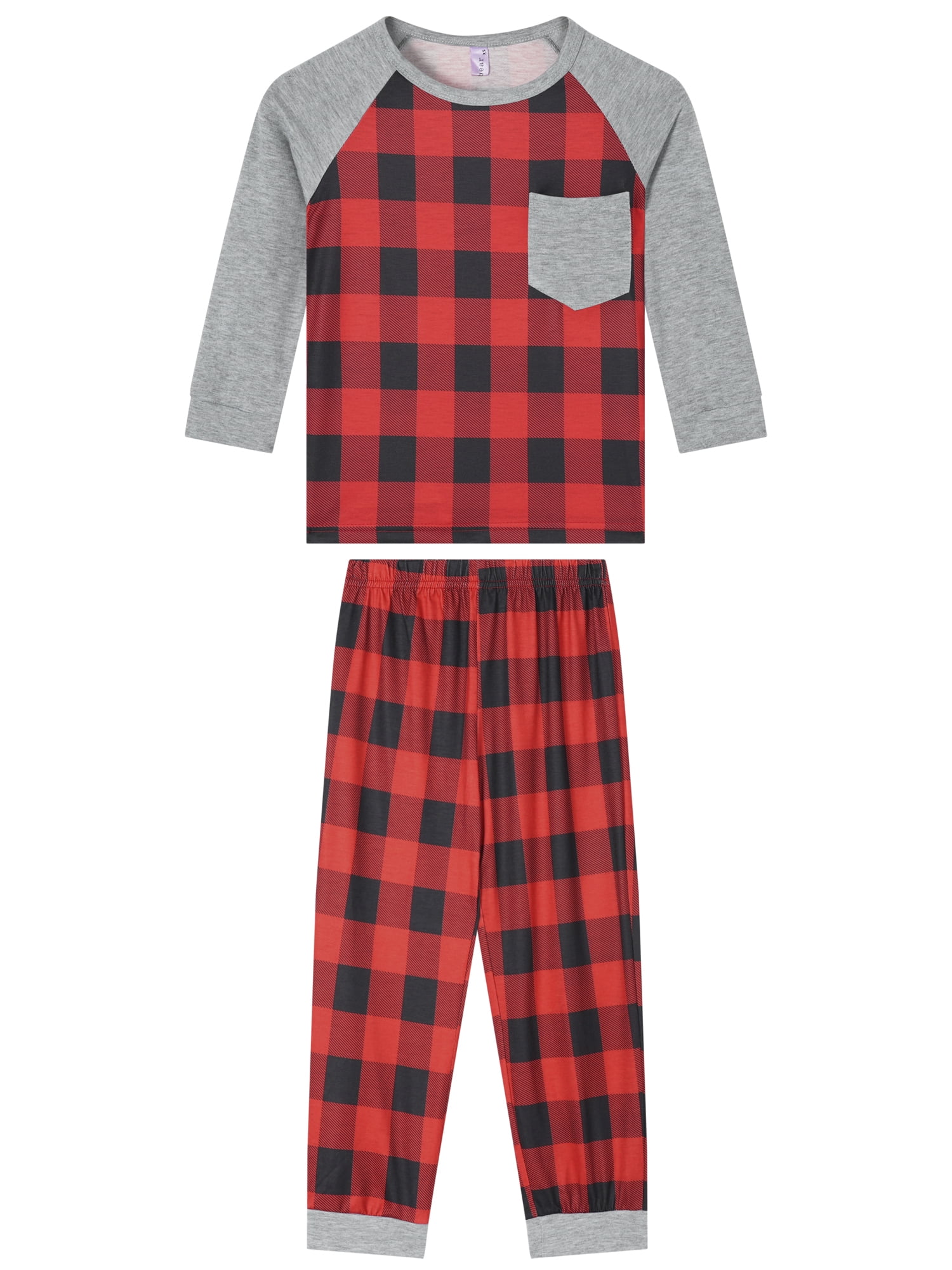 DARING DIVA Pajamas Christmas Plaid Long Sleeve Tee with Pants Family Pajama Sets XL Teen Red