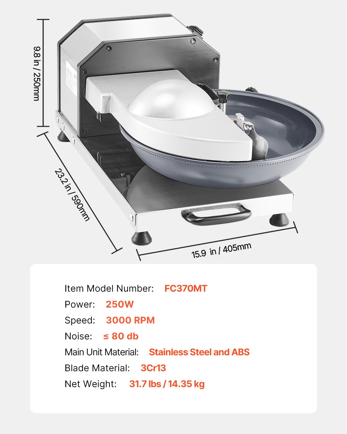 KFFKFF 3000RPM Commercial Food Processor Stainless Steel Grain Grinder 250W Electric Food Cutter for Vegetables Fruits