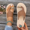 thumbnail image 6 of Women Sandals Jute Textured Toe Post Sandals For Comfortable Slip On Beach Summer Casual Flat Footwear ,Us Size:8, 6 of 9