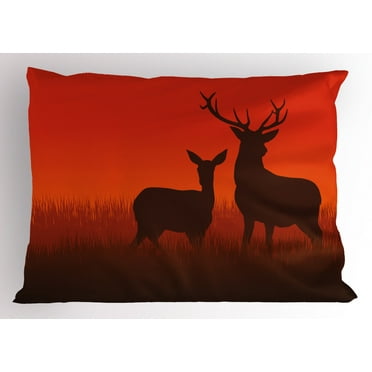 Ambesonne Hunting Pillow Sham, Deer Doe Autumn, 26" X 20", Multicolor