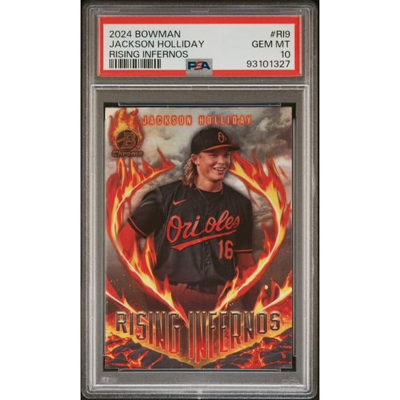 Graded 2024 Topps Bowman Jackson Holliday #RI9 Rising Infernos Rookie RC Baseball Card PSA 10 Gem Mint