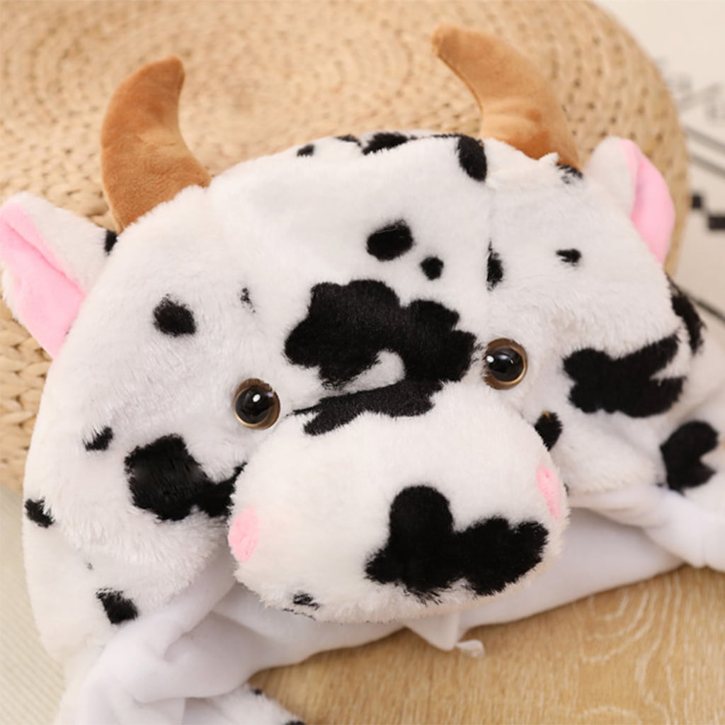Kids Cute Cow Animal Plush Hat with Moving Ears Fluffy Warm Earflap Cap Scarf 