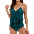 thumbnail image 3 of Vedolay Womens Swimsuits Bikini Set Halter High Waisted Swimsuit 2 Piece Ruffle Tummy Control Tankini,Green XL, 3 of 5