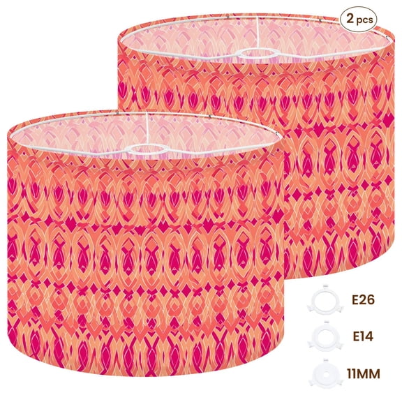 2pcs Set Drum Lampshades (13"x 13"x 10"), Hand drawn Batik seamless Geometric doodle abstract Fabric Lamp Shades, Large Replacement Shades for Table, Floor, and Pendant Lamps, Simple Assembly Needed.