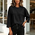 thumbnail image 7 of Hurxie Womens T-Shirt Casual 3/4 Sleeve Boxy Tops Loose Fit Crew Neck Basic Shirts Black,XL, 7 of 7