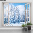 thumbnail image 1 of Tapiz navideño colgante de pared fuera de la ventana, Paisaje de nieve, bosque, invierno, dormitorio, sala de estar, decoración del hogar, tela, 1 of 4
