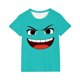 thumbnail image 2 of Blusas y camisas de manga corta con cuello redondo para niños y niñas, color liso, con estampado de expresión linda, manga corta, holgadas y cómodas, blusa para niña, 2 of 6