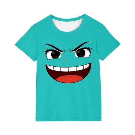 Auroural Girls Clothes 7-8 Shirts Kids Boys Girls Solid Color Funny Expression Print Short Sleeve Loose Comfortable T-Shirt Top Boys Summer Shirts