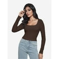 thumbnail image 3 of Women Crew Neck Knitted Crop Shirt Long Sleeve Low Cut Basic Solid Tee Sexy Cutout Blouse Top Streetwear, 3 of 6