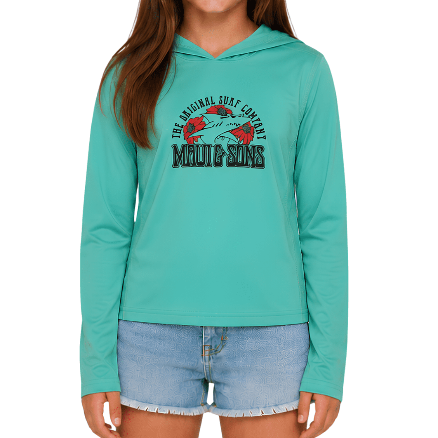 Maui and Sons World Pieces Hooded Long Sleeve Sun Shirt for Girls Made With 50+ UPF Protection Moisture Wicking Fabric Designed for Everyday Comfort