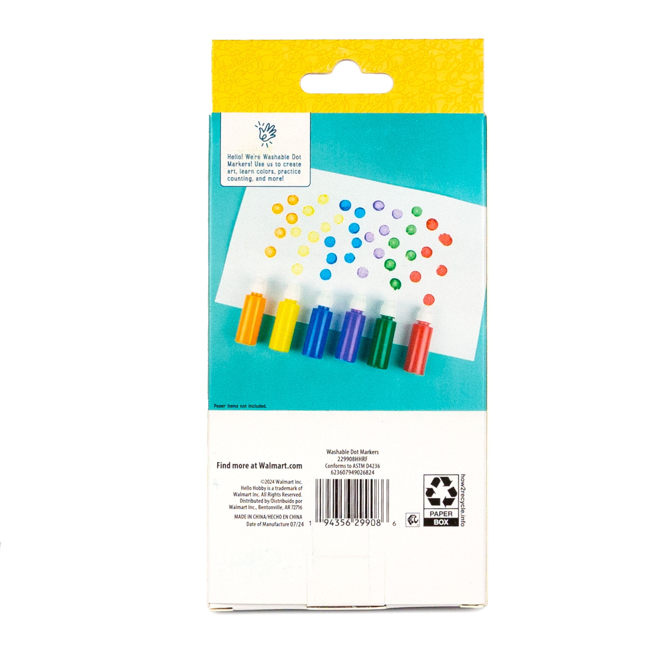 (2 pack) Hello Hobby Washable Dot Markers, 6-Pack Primary Colors