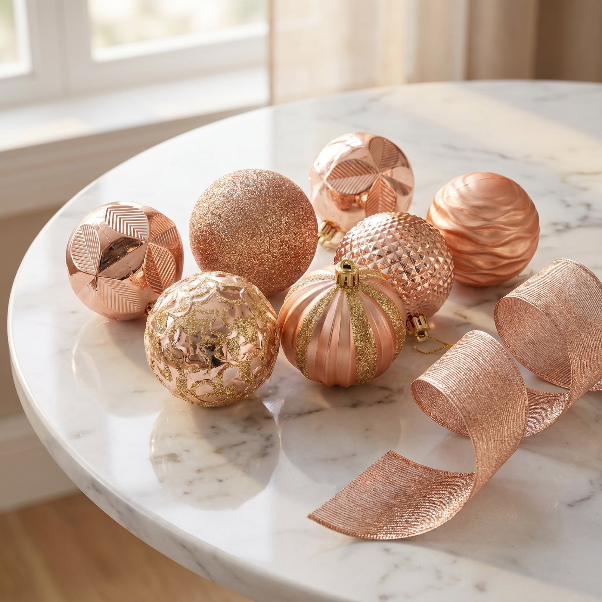 Unique Bargains 6Pcs Painted Electroplated Balls Shatterproof Ornaments Rose Gold 2.4"