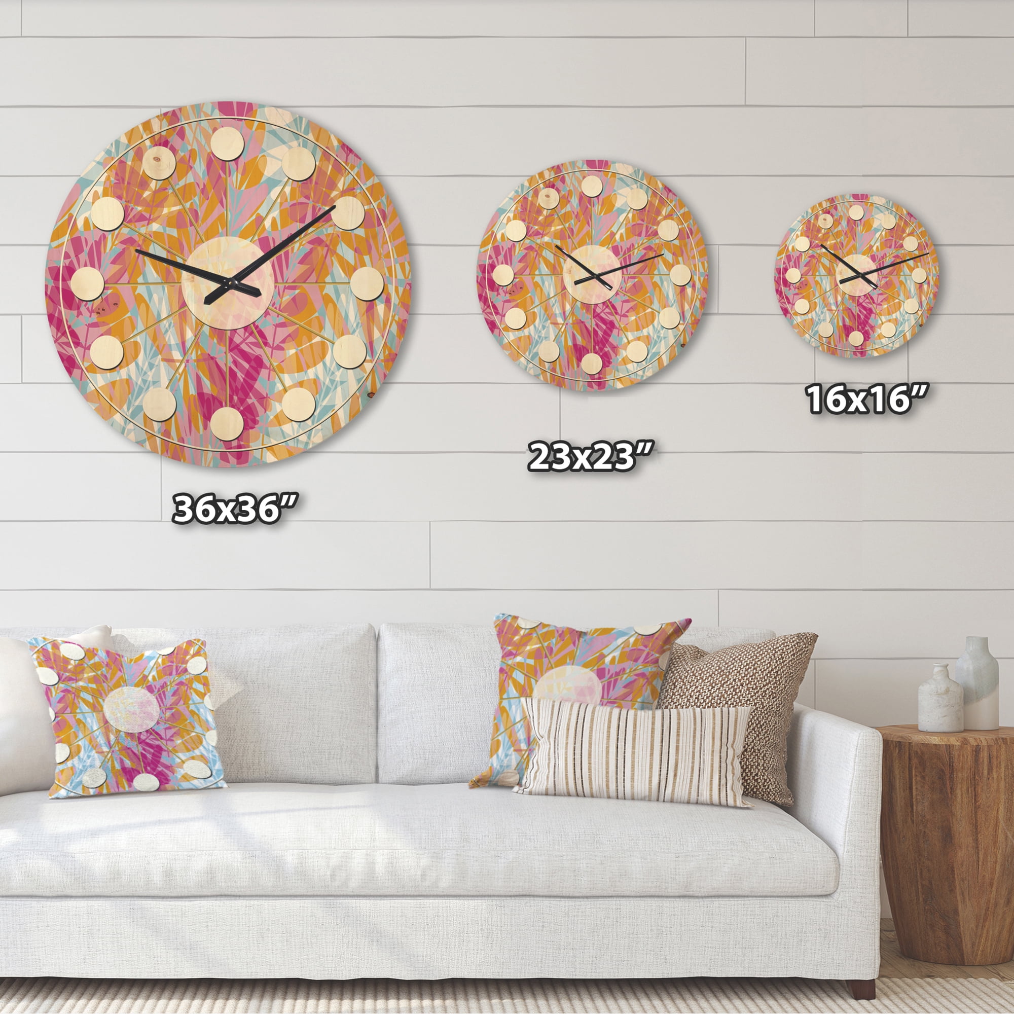 Designart 'Floral Retro Pattern XI' Mid-Century Modern Wood Wall Clock