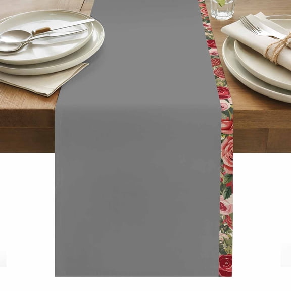 Valentine's Day Table Runner - 90 Inch Long, Kitchen Dining Table Runner Dresser Scarves, Watercolor Roses Leaves Flowers Spring Beige Farmhouse Decor for Coffee Tables Wedding Party Banquet