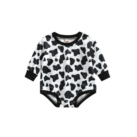 

Amuver Toddler Baby Sweatshirt Rompers Casual Cow Speckled Print Round Neck Long Sleeve Jumpsuit for Newborn Girl Boy
