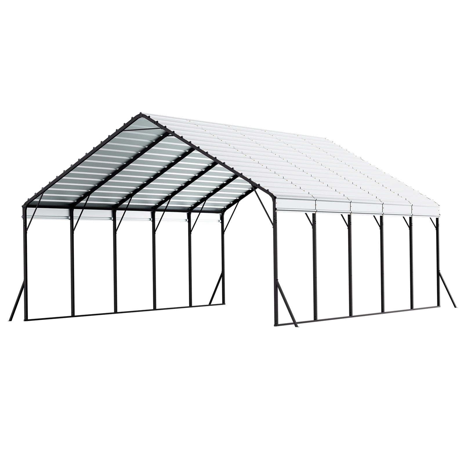 KFFKFF Durable Metal Carport, 20 x 24 ft Outdoor Shelter with Robust Frame & Roof, Vehicle Garage Shade with Detachable Side Panels, Versatile Cover for Cars, Boats, Trucks & Agricultural Equipment