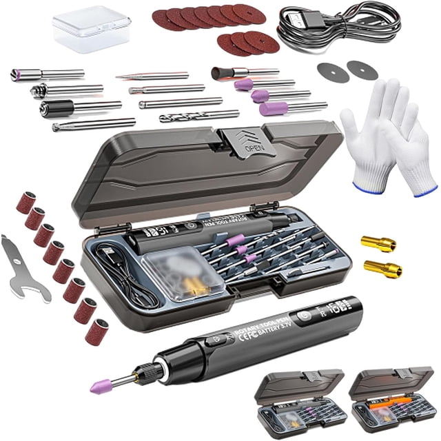 Mini Electric Rotary Tool Set with LED Light & Digital Display, Cordless Forward Reverse Craft Pen, 6 Speed Grinder for Wood Carving, Glass Etching, Sanding, Small DIY Hobby Hand Tool (Grey)
