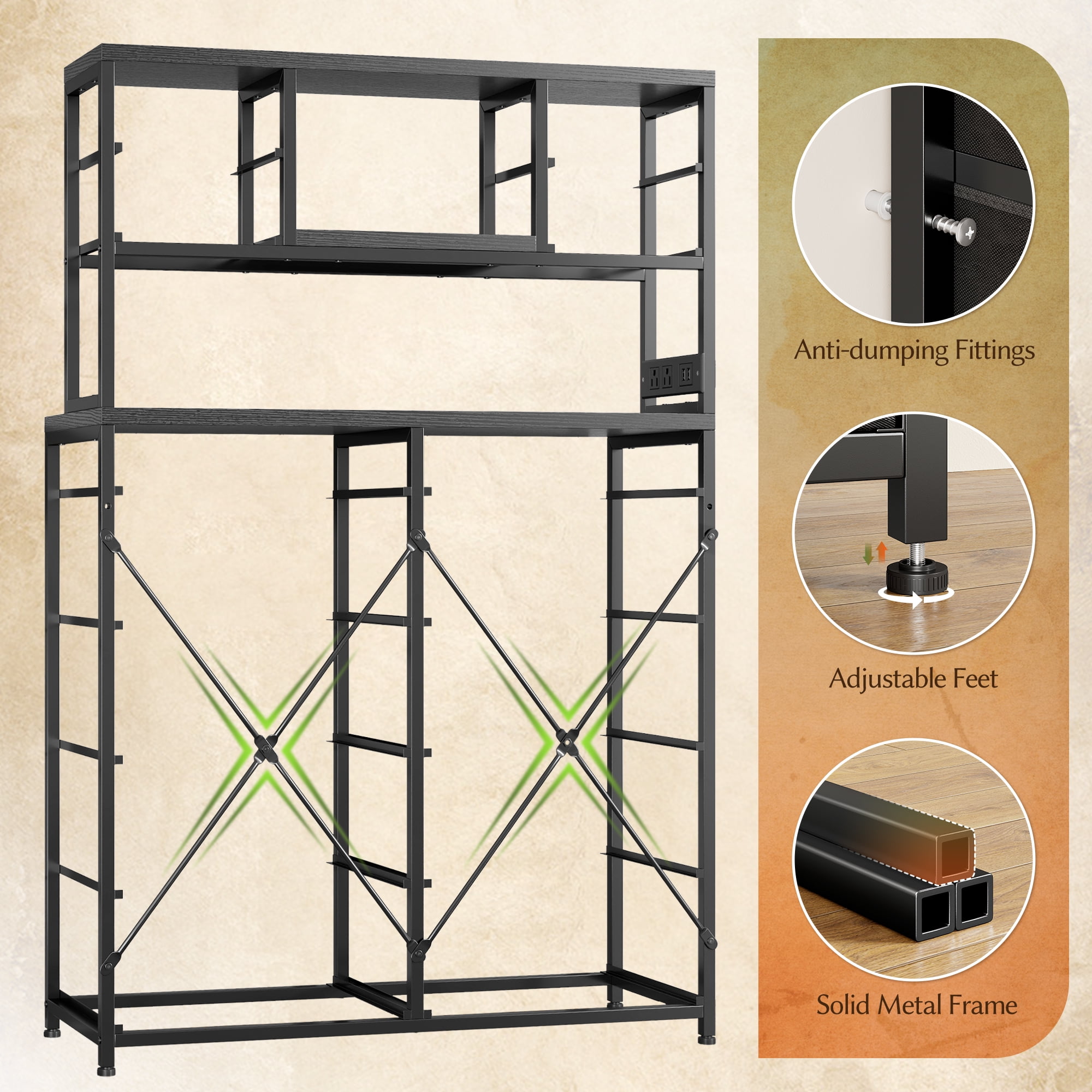 EnHomee Black Tall Dressers for Bedroom with Fabric 14 Drawers Dresser with LED Lights and Charging Station,Chests of Drawers with Open Shelves,,62.8"H*11.8"D*35.4"W