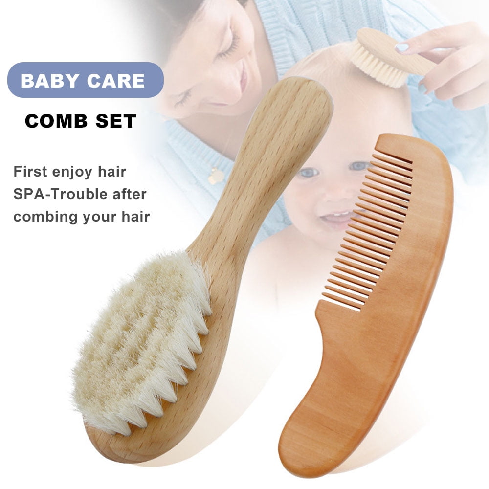 LNKOO 2 Pack Baby Hair Brush and Comb Set for Newborns & Toddlers Eco-Friendly Safe Brush for Cradle Cap Natural Wooden Comb Perfect Baby Shower and Registry Gift (Baby Hair Brush and Comb Set)