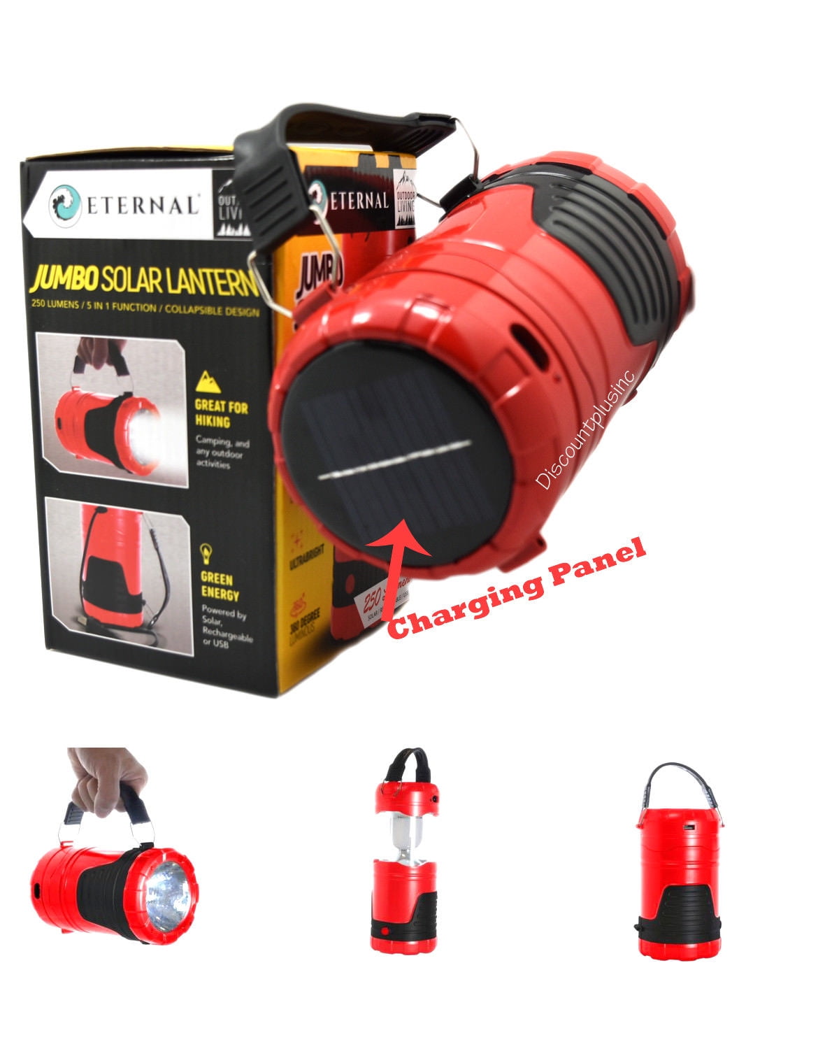 Jumbo Size 3 in 1 Solar Powered Lantern, Flashlight Color Changing