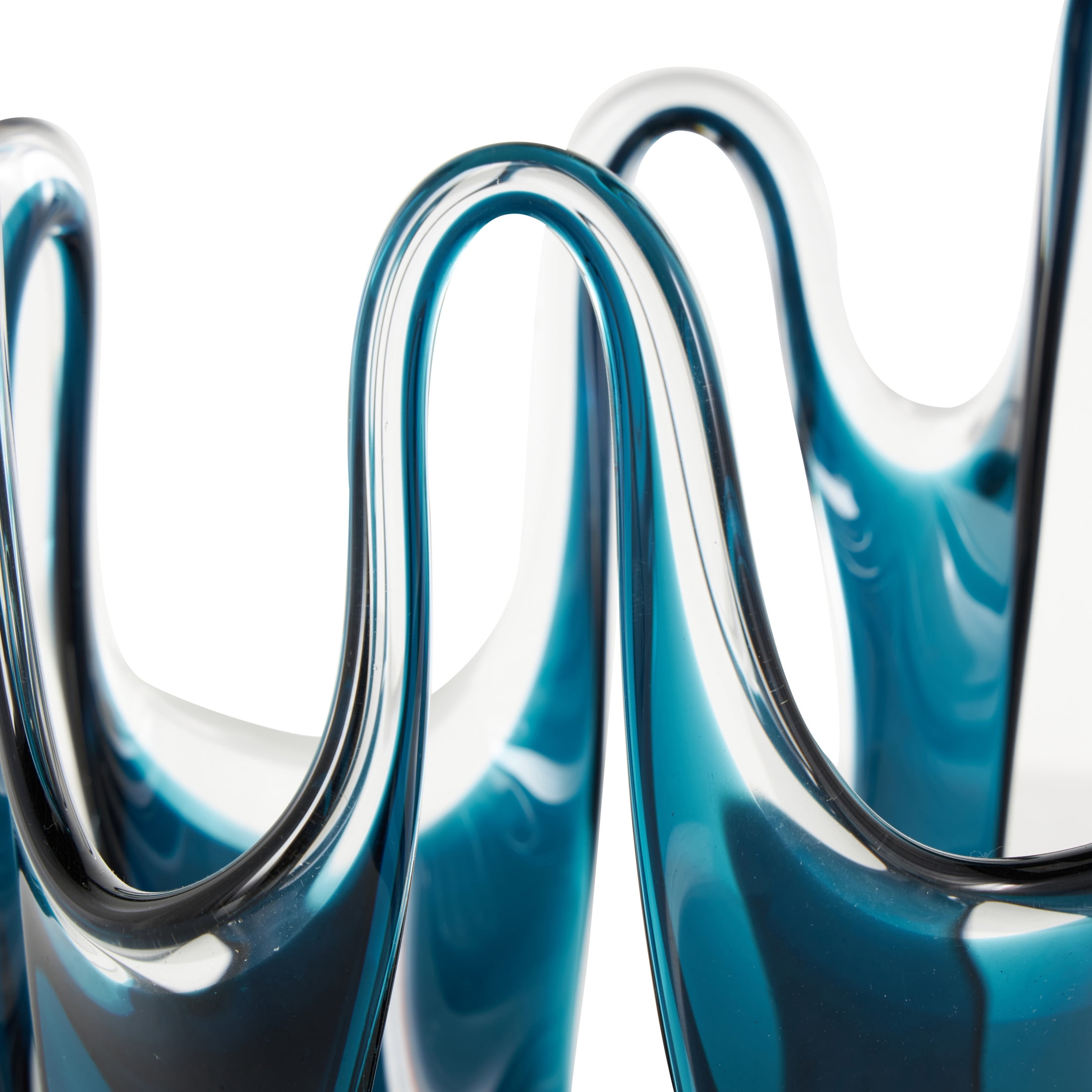 DecMode 10" Abstract Ombre Blue Glass Vase with Wavy Oval Cutouts