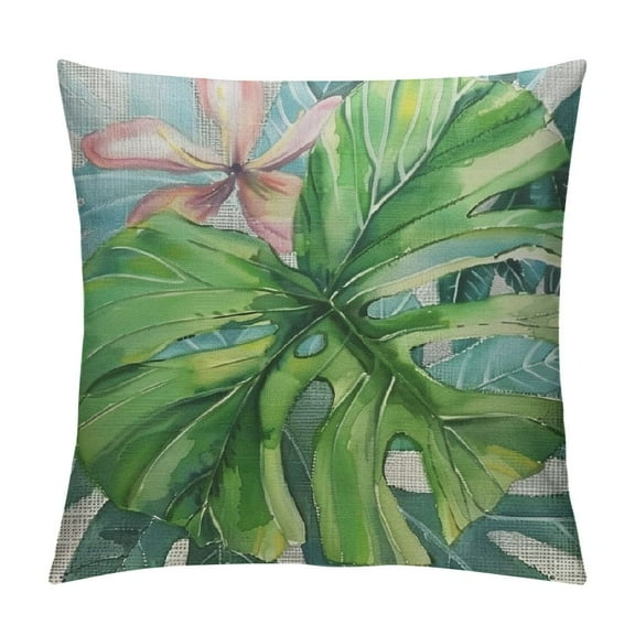 Creowell Teal Green Gray Tropical Leaves Pillow Covers Monstera Palm Leaf Plants Decorative  Summer Botanical Pillow CasesFarmhouse Home Decor For Sofa Couch Cushion Outdoor 12x12in