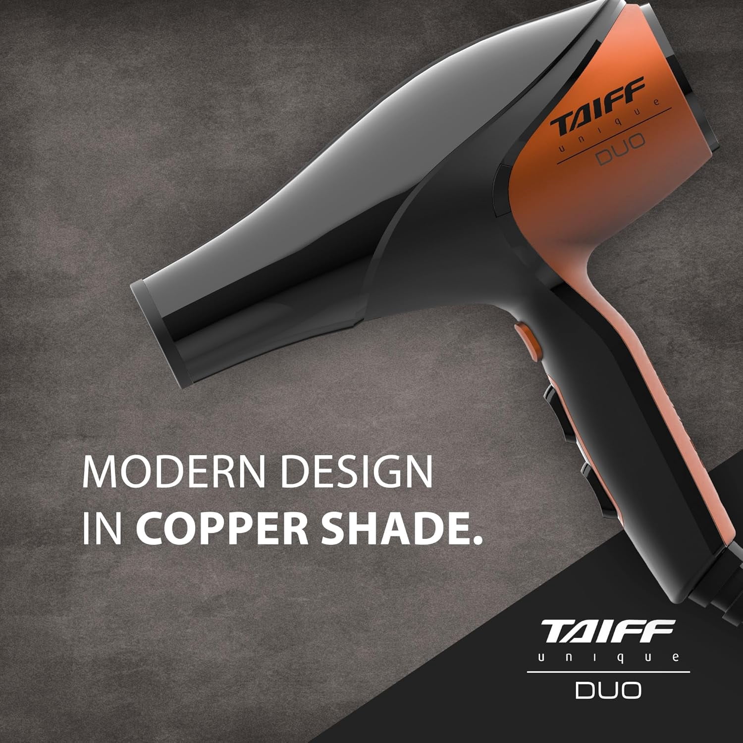 Taiff Unique Duo Professional Hair Dryer – 127V | 1875W Power | AC Motor | Tourmaline + Ionic & Ceramic Technology | Titanium Elements | 2 Concentrator Nozzles (Orange)