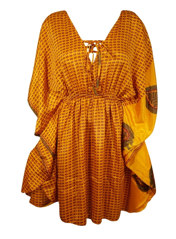 Mogul Womens Summer Caftan Yellow Printed Kaftan M-XL