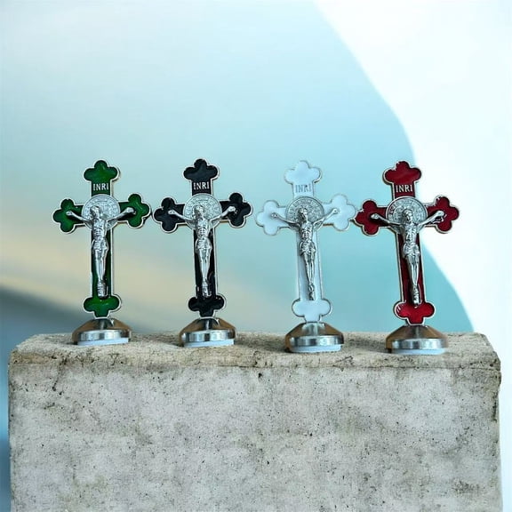 Set of 4 mini St. Benedict cross, Catholic gift, Mini St Benedict stand, 3" tall