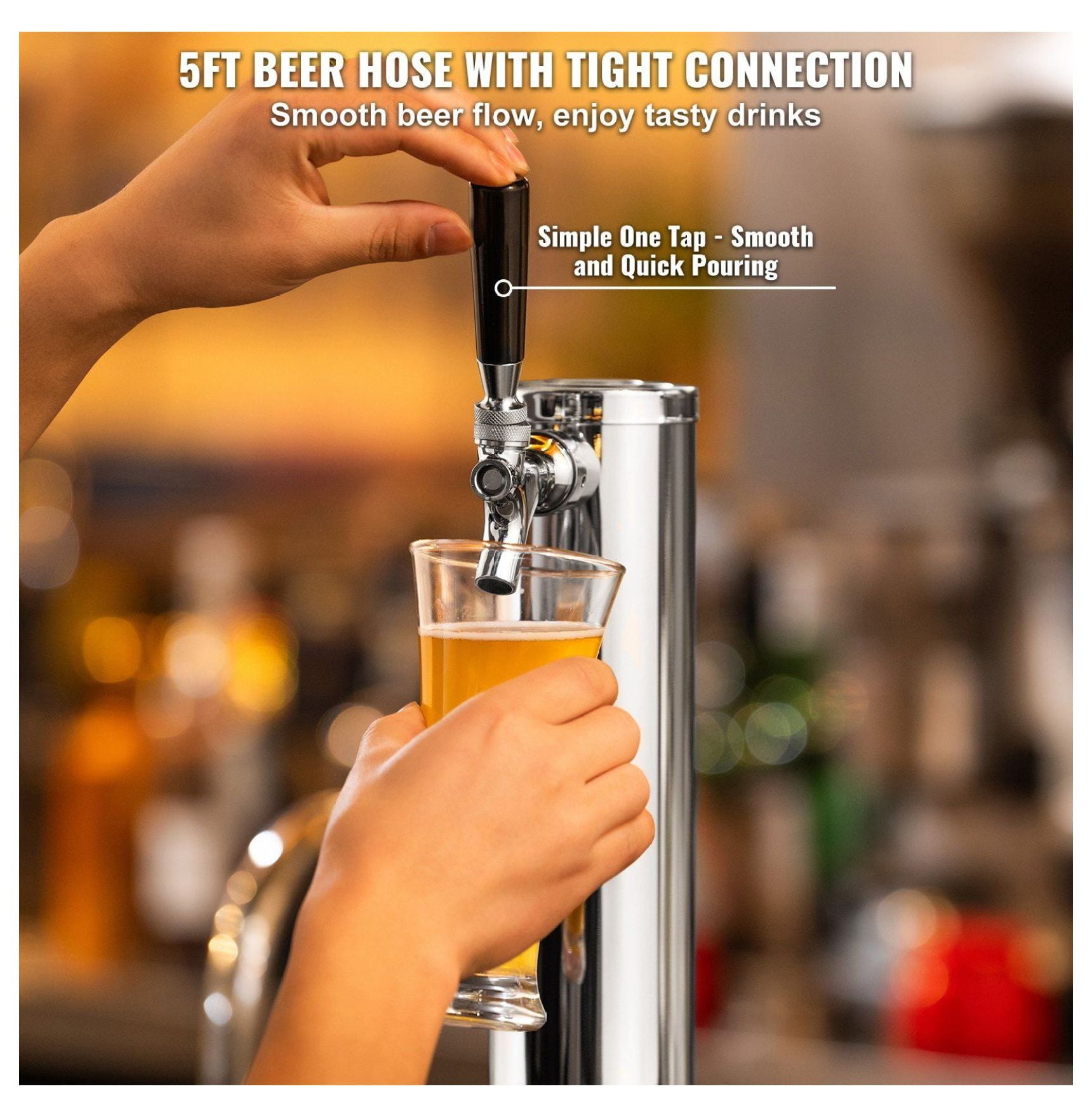 Kegerator Tower Kit, Single Tap Beer Dispenser - Stainless Steel, CGA320 Regulator, D-System Coupler, Home Bar & Party