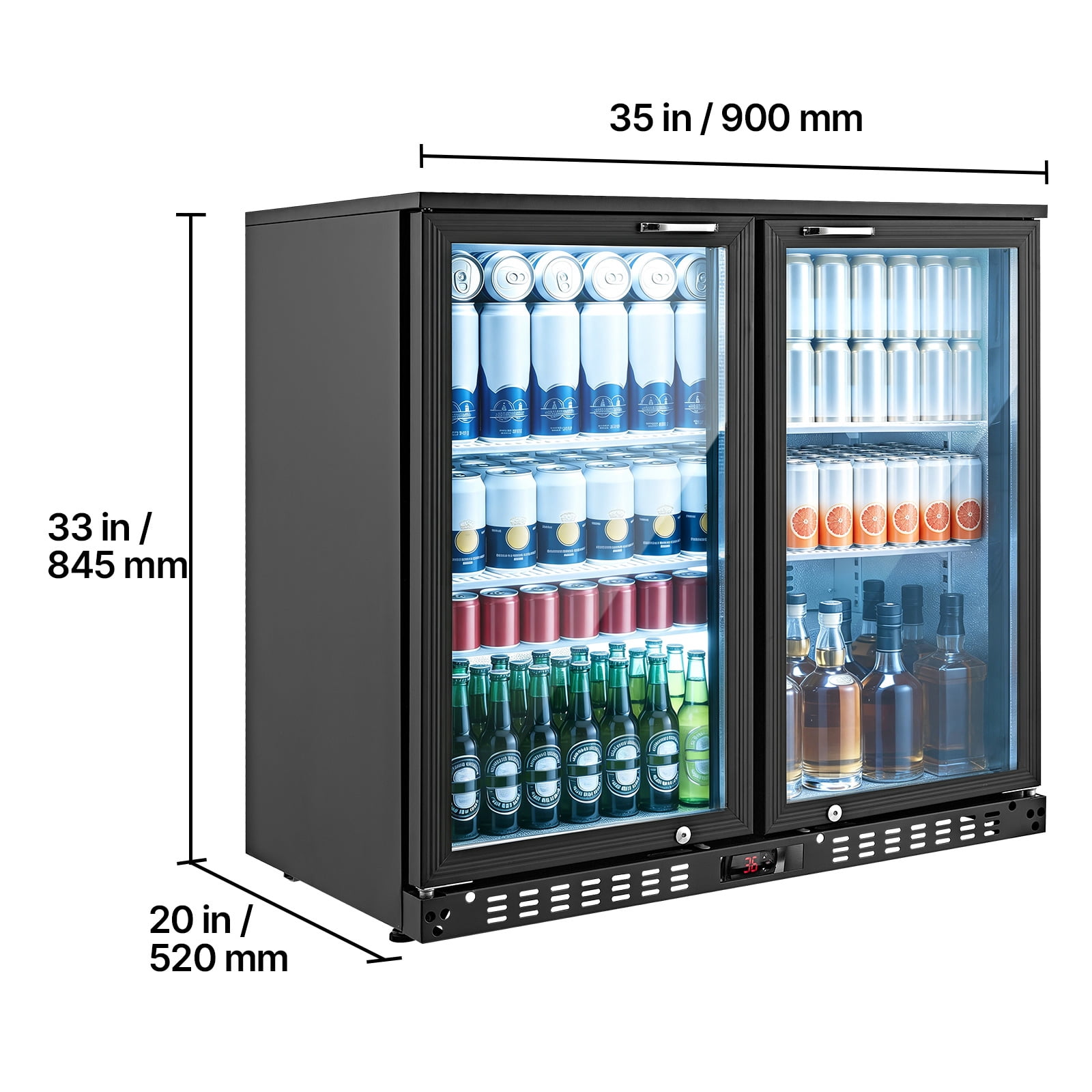 KFFKFF Commercial Back Bar Cooler, 7.4 Cu. Ft Beverage Refrigerator with Dual Glass Doors, LED Lighting, Adjustable Shelves, and Low-E Glass for Storing Beer, Soda, Wine, and Other Drinks