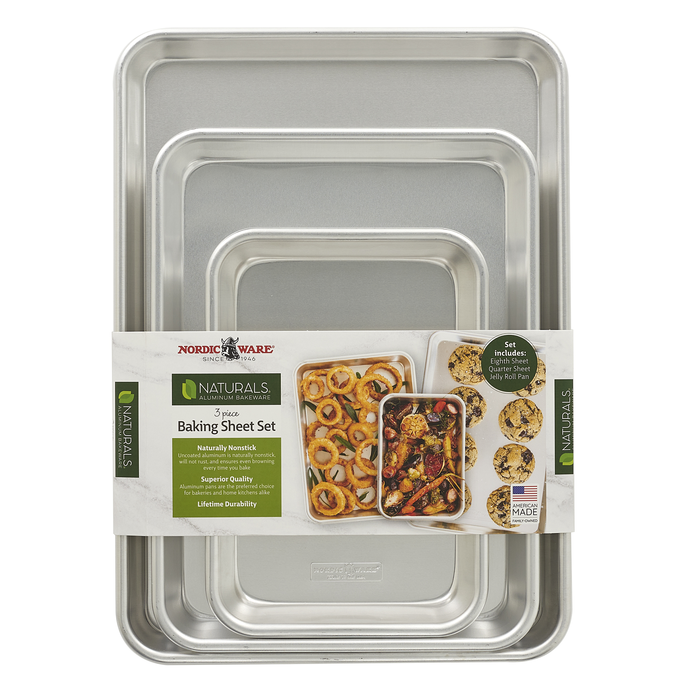 Nordic Ware Set Da Forno Biscotti Professionale 3 Pezzi – Mezza Teglia In Alluminio + Tappetino Silicone + Griglia