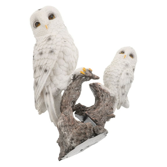 OFFIGAM Set of 2 White Resin Owl Sculptures for Outdoor Garden Decor, Weather-Resistant Lifelike Bird Figurines