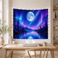 thumbnail image 4 of Moonlit Lake with Aurora and Evergreen Shore, Serene Fantasy for Nature Enthusiasts, Celestial Night Art Decor, Housewarming Gift, Tapestry Wall Hanging for Bedroom and Living Room, 4 of 6