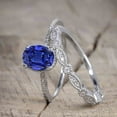 thumbnail image 2 of JeenMata 1.75 ct Oval Cut Lab Created Blue Sapphire Bridal Set with Semi Eternity Band in 18K White Gold over Silver, 2 of 4