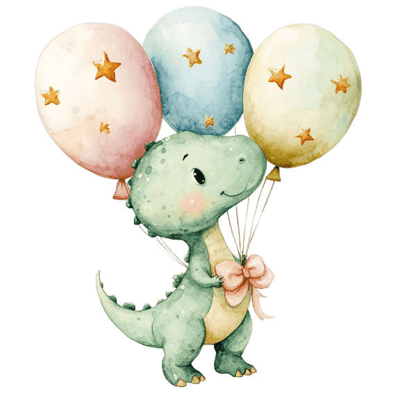 Watercolor Baby Green Dinosaur Holding Balloons Photo Edible Image Cupcake and Cookie Toppers by TNCT (20 Count)