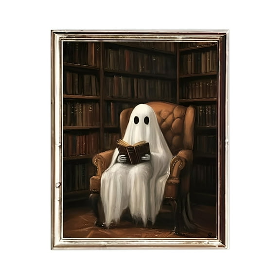 MOQIN Halloween Wall Art Prints - Gold Framed Vintage Halloween Wall Art, Rustic Landscape Wall Decor, Cute Ghost Decor Wall Art, Aesthetic Halloween Wall Decor (8×10 Inch)