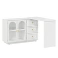 thumbnail image 5 of May in Color Makeup Vanity Desk, Extendable Corner Vanity Makeup Table with 3 Drawers & 2 Doors, Modern Dressing Table for Bedroom, White Makeup Vanity Without Mirror, 5 of 10