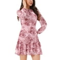 thumbnail image 4 of Women's Summer Dresses 2025 Floral Tie V Neck Semi Sheer Long Sleeve Layered Tiered Chiffon Mini Dress XL Pink Floral, 4 of 6