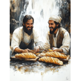 thumbnail image 1 of Qisvanset 12x16 Inch 2D Flat Framed Canvas Art, Bread and Fish Watercolor Jesus Feeds Minimalist Religious Home Wall Art, 1 of 5