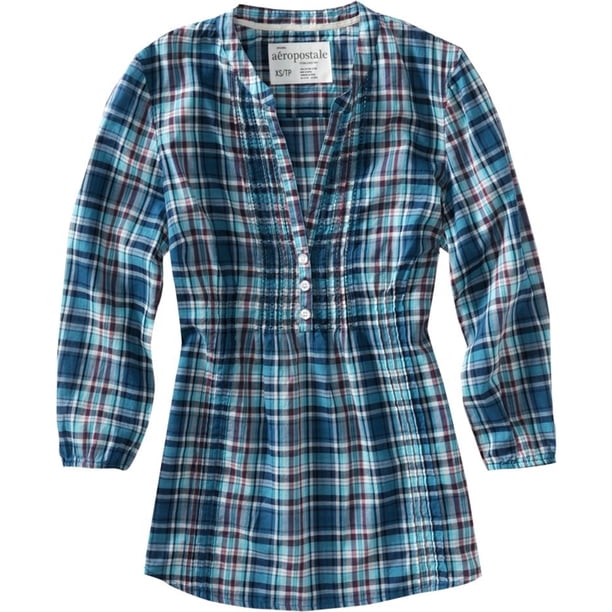 Blusa Henley a cuadros Aeropostale Mujer Azul Grande