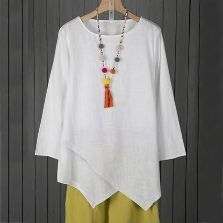 

Moxiu Round Neck Long Sleeve Tops for Women Woman Long Sleeve Round Neck Solid Blouse Autumn Causal Pullover Tops