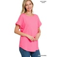 thumbnail image 1 of TheLovely Women & Plus Round Neck Woven Boat Neck Rolled Short Sleeve Blouse Top, 1 of 2