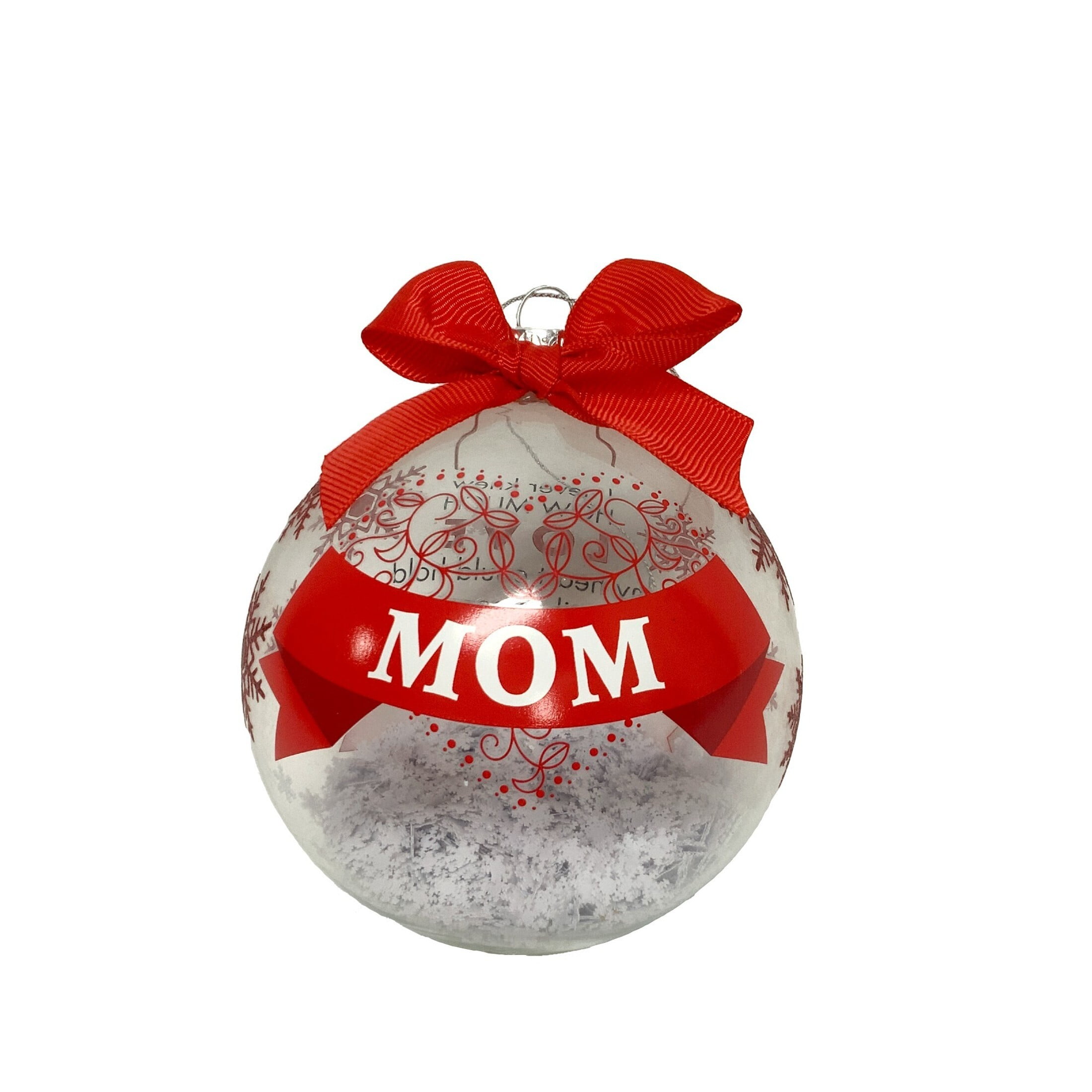 Holiday Time "Mom" Red & White Christmas Collectible Glass Ball Ornament