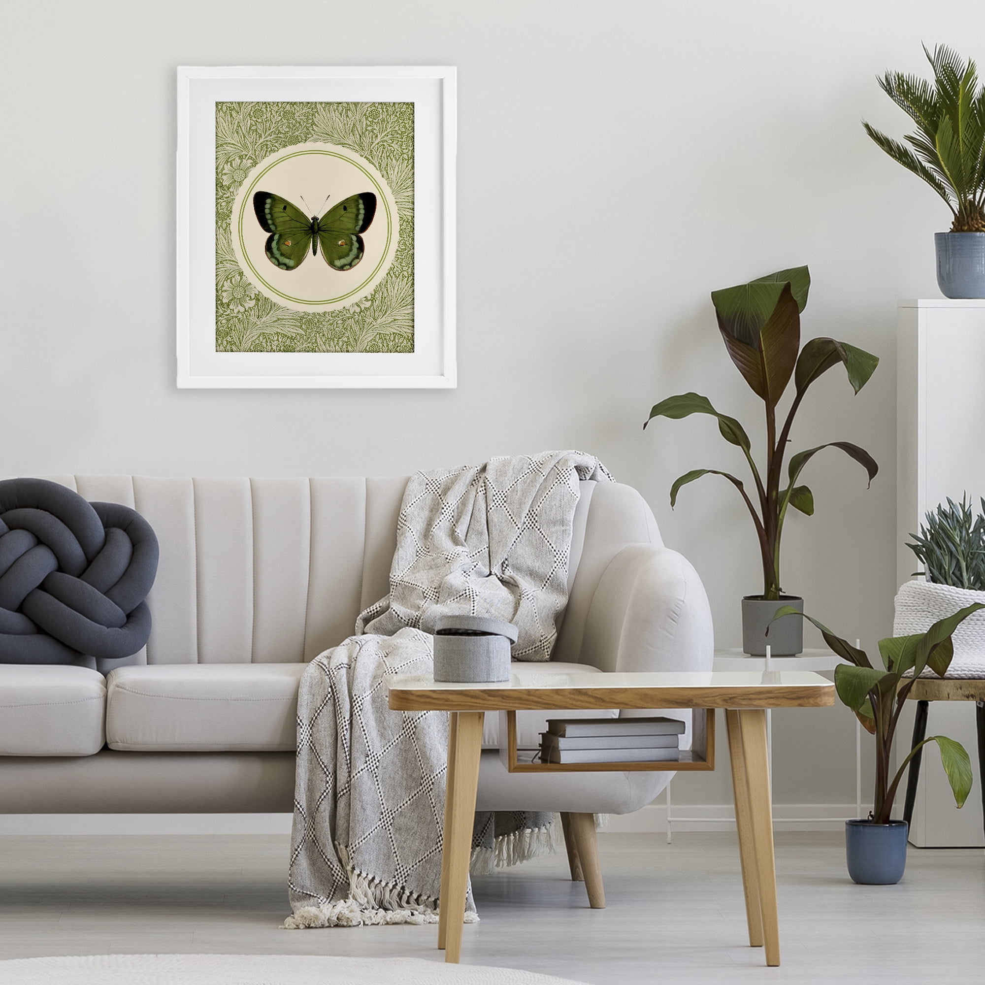 Stupell Industries Green Butterfly Botanical Medallion White Framed Print Under Glass, design by LSR Design Studio
