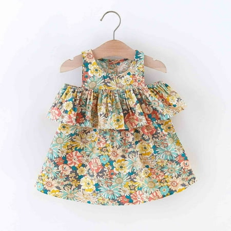 

Infant Baby Girls 6M-3Y Sleeveless Ruffles Floral Printed Princess Dress